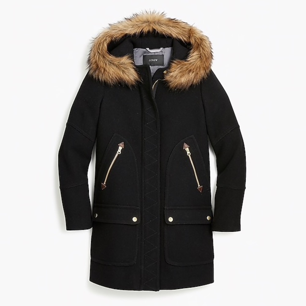 J Crew Chateau Parka Stadium Wool Black 6P